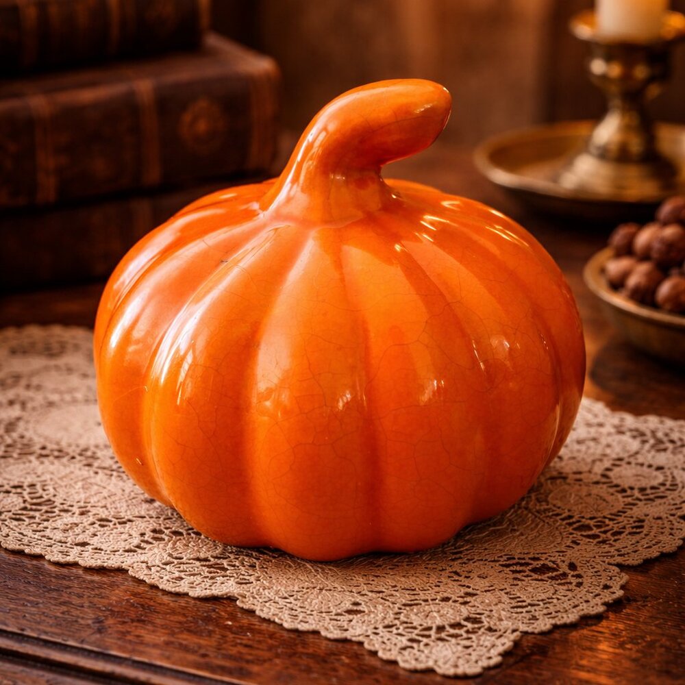 Ceramic Orange & Gold Pumpkin | Thanksgiving/Halloween/Holiday Home Decor